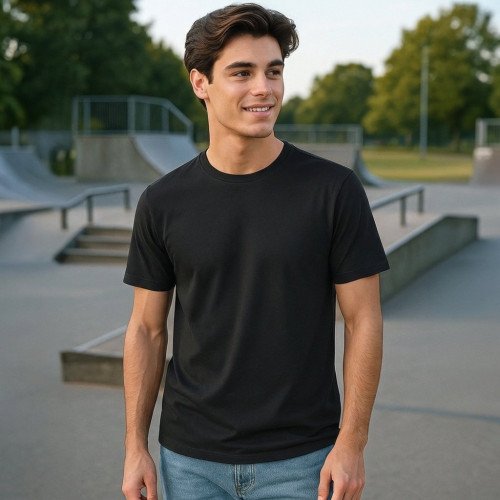 Black Plain Round Neck Tshirt