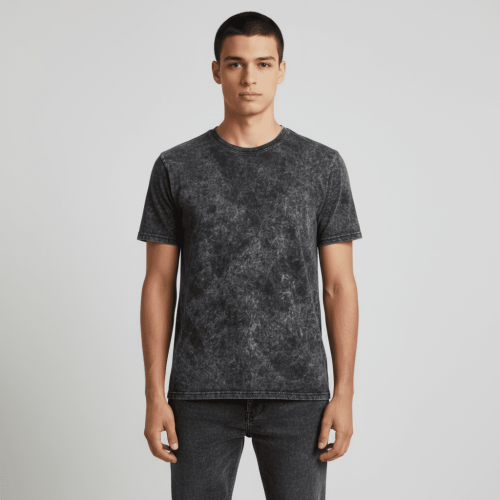 Black Acid Wash Round Neck Tshirt