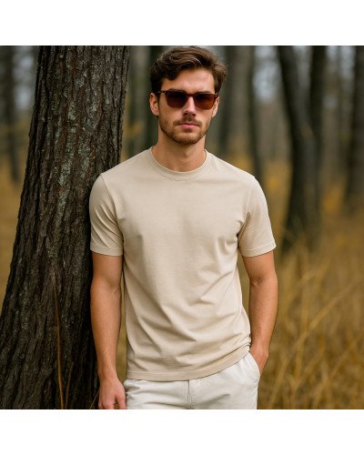 Beige Plain Round Neck T-Shirt